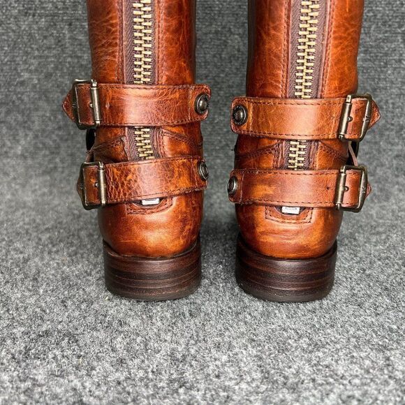 Frye Veronica Boots Women's Size 8 Brown Leather Back Zip Harness Buckle Riding - Picture 8 of 16
